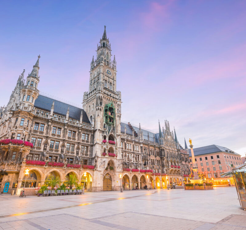 Munich skyline with  Marienplatz town hall in Germany